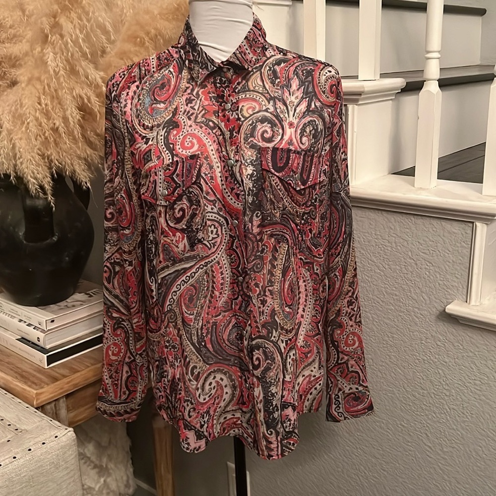 The Kooples Paisley Print Sheer Long Sleeve Blouse Size XS - Picture 2 of 8